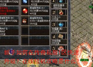新手如何在传奇私服1区快速升级?在线挂机攻略是什么? 新手如何在传奇私服1区快速升级?在线挂机攻略是什么?