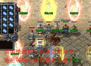 如何快速提升我本沉默版本角色等级与获取稀有装备? 如何快速提升我本沉默版本角色等级与获取稀有装备?